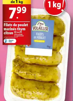 Lidl Filets de poulet marinés thym citron (2) ou (7) offre