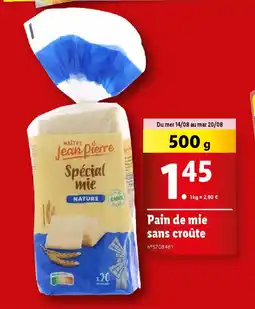 Lidl Pain de mie sans croûte offre