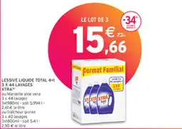 Intermarché LESSIVE LIQUIDE TOTAL 4+1 3 X 44 LAVAGES XTRA offre