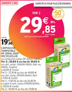 Intermarché CARTOUCHE COMPATIBLE HP 305XL NOIR RECYCLECLUB offre
