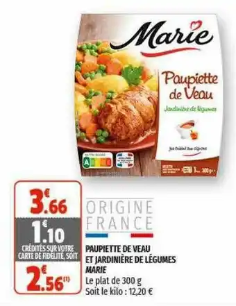 Coccimarket Paupiette De Veau Et Jardinière De Légumes Marie offre