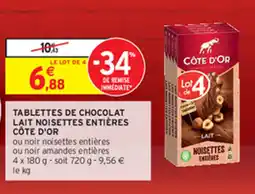 Intermarché TABLETTES DE CHOCOLAT LAIT NOISETTES ENTIÈRES CÔTE D'OR offre