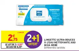 Intermarché LINGETTE ULTRA-DOUCES À L'EAU NETTOYANTE X80 MIXA BEBE offre