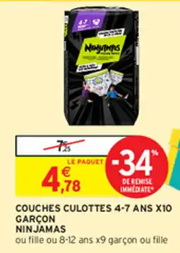 Intermarché COUCHES CULOTTES 4-7 ANS X10 GARÇON NINJAMAS offre