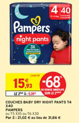 Intermarché COUCHES BABY DRY NIGHT PANTS T4 X40 PAMPERS offre
