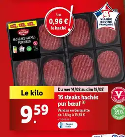 Lidl 16 steaks hachés pur bœuf (2) offre