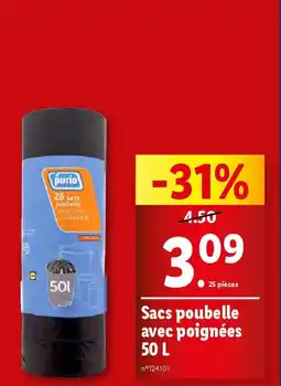 Lidl Sacs poubelle avec poignées 50 L offre