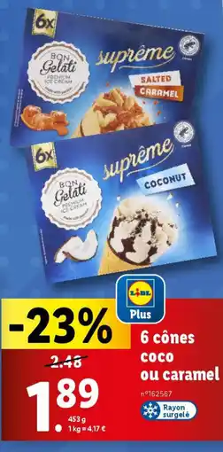 Lidl 6 cônes coco ou caramel offre