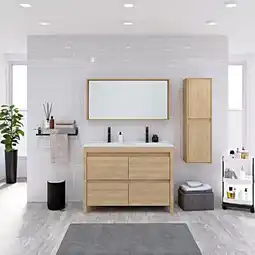 Brico Dépôt ENSEMBLE MEUBLE 4 TIROIRS + VASQUE + MIROIR EVASION L. 120 CM offre