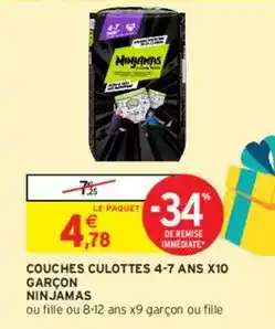 Intermarché Ninjamas - couches culottes 4-7 ans x10 garçon offre