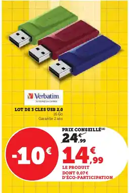 Super U LOT DE 3 CLES USB 2.0 offre