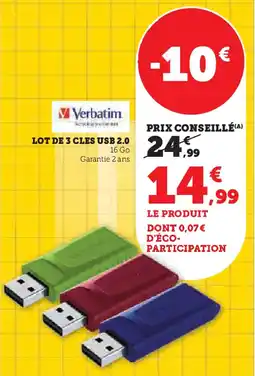 Hyper U LOT DE 3 CLES USB 2.0 offre