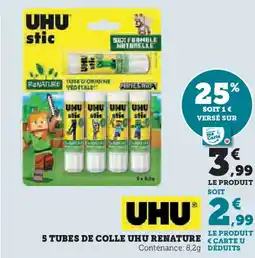 Hyper U 5 TUBES DE COLLE UHU RENATURE offre