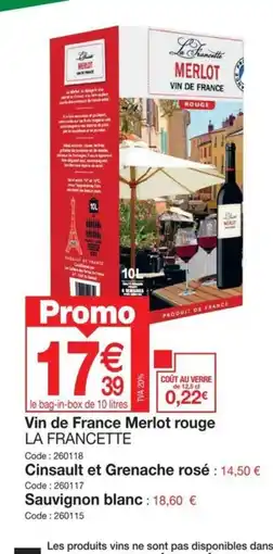Promocash Vin de France Merlot rouge LA FRANCETTE offre