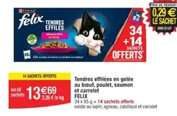 Cora x Carrefour Tendres effilées en gelée au bœuf, poulet, saumon et carrelet offre