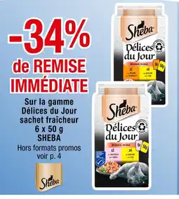 Cora x Carrefour Sheba -34% de REMISE IMMÉDIATE sur la gamme Délices du Jour Sachet fraîcheur 6 x 50 g offre