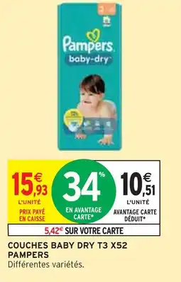 Intermarché PAMPERS COUCHES BABY DRY T3 X52 offre