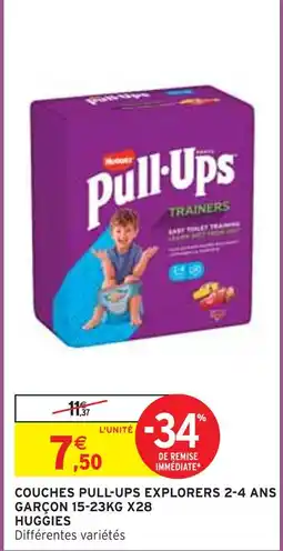 Intermarché HUGGIES COUCHES PULL-UPS EXPLORERS 2-4 ANS GARÇON 15-23KG X28 offre