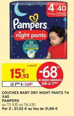 Intermarché PAMPERS COUCHES BABY DRY NIGHT PANTS T4 X40 offre