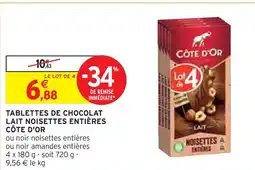 Intermarché CÔTE D'OR TABLETTES DE CHOCOLAT LAIT NOISETTES ENTIÈRES offre