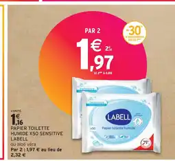 Intermarché LABELL PAPIER TOILETTE HUMIDE X50 SENSITIVE offre