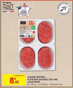 Intermarché JEAN ROZÉ VIANDE BOVINE : 8 STEAKS HACHÉS 20% MG offre