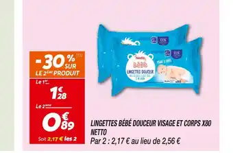 Netto NETTO LINGETTES BÉBÉ DOUCEUR VISAGE ET CORPS X80 offre