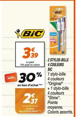 BIC 2 STYLOS-BILLE 4 COULEURS