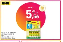 Intermarché UHU MAXI LOT DE 12 BÂTONS DE COLLE BLANCHE offre