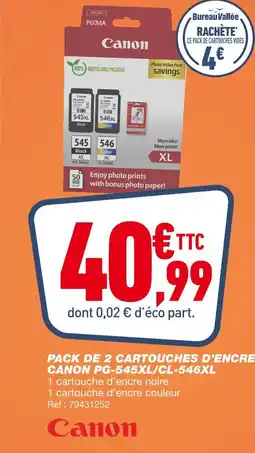 Bureau Vallée CANON PACK DE 2 CARTOUCHES D’ENCRE PG-545XL/CL-546XL offre