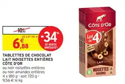 Intermarché Contact TABLETTES DE CHOCOLAT LAIT NOISETTES ENTIÈRES CÔTE D'OR offre