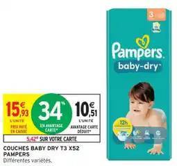 Intermarché Contact COUCHES BABY DRY T3 X52 PAMPERS offre