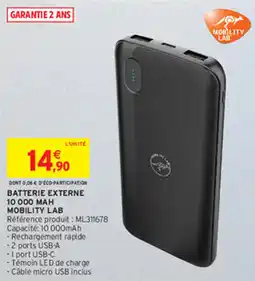 Intermarché BATTERIE EXTERNE 10000 MAH MOBILITY LAB offre