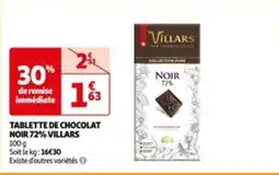 Auchan TABLETTE DE CHOCOLAT NOIR 72% VILLARS offre