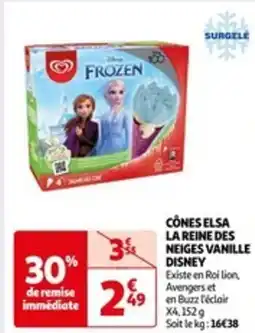 Auchan CÔNES ELSA LA REINE DES NEIGES VANILLE DISNEY offre