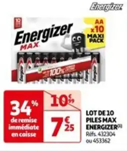 Auchan LOT DE 10 PILES MAX ENERGIZER offre