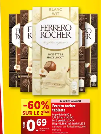 Lidl Ferrero rocher tablette offre