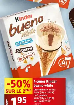 Lidl 4 cônes Kinder bueno white offre
