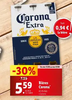 Lidl Bières Corona* 4,5 % Vol. offre