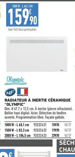 Brico Cash RADIATEUR À INERTIE CÉRAMIQUE "OLYMPIC" offre