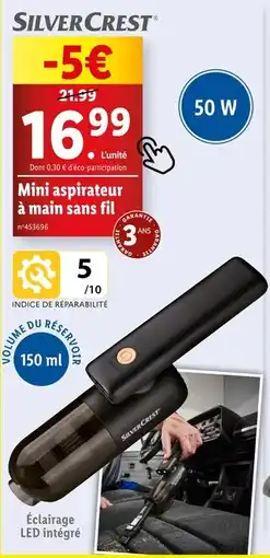 Lidl SILVERCREST Mini aspirateur à main sans fil offre