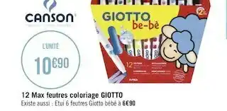 Géant Casino Canson 12 max feutres coloriage giotto offre