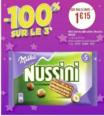 Géant Casino Milka mini barres biscuitées nussini offre