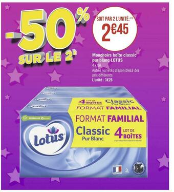 Géant Casino Lotus mouchoirs boîte classic pur blanc offre