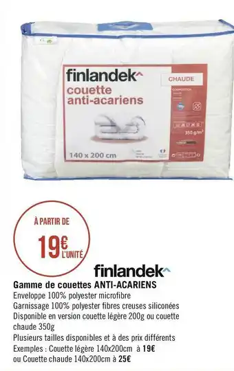 Géant Casino Finlandek gamme de couettes anti-acariens offre