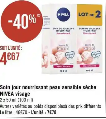 Géant Casino Nivea soin jour nourrissant peau sensible sèche visage offre