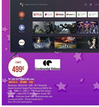 Géant Casino Continental edison tv led 65’’ (163,80 cm) offre