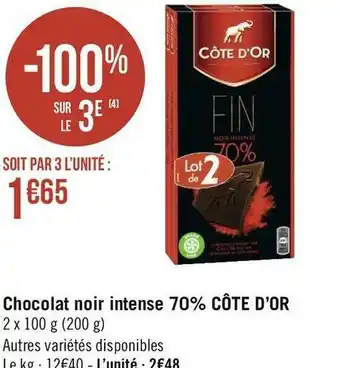 Géant Casino Côte d’or chocolat noir intense 70% offre