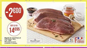 Géant Casino Montfort magrets de canard frais x3 offre