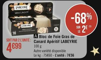 Géant Casino Labeyrie bloc de foie gras de canard apéritif offre